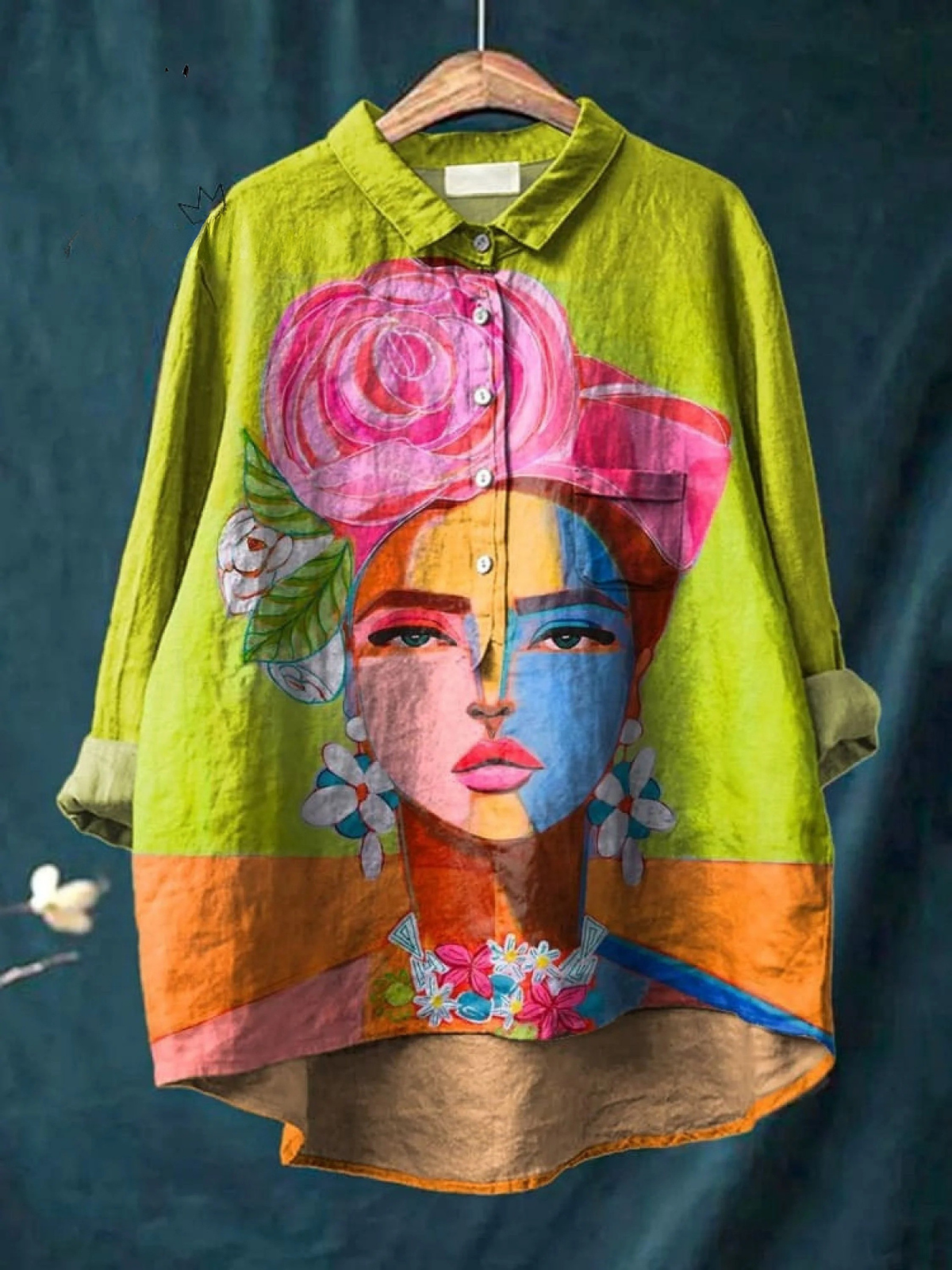Amber | Oil Painting Freda Portrait Art Printed Women's Casual Shirt