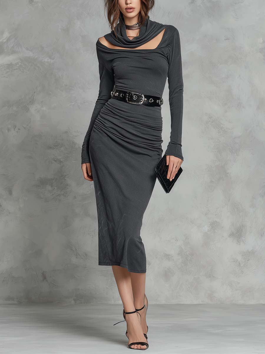 Cutout Neckline Bodycon Midi Dress