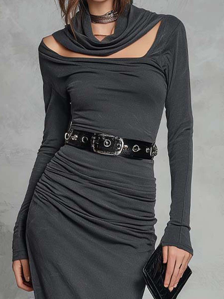 Cutout Neckline Bodycon Midi Dress