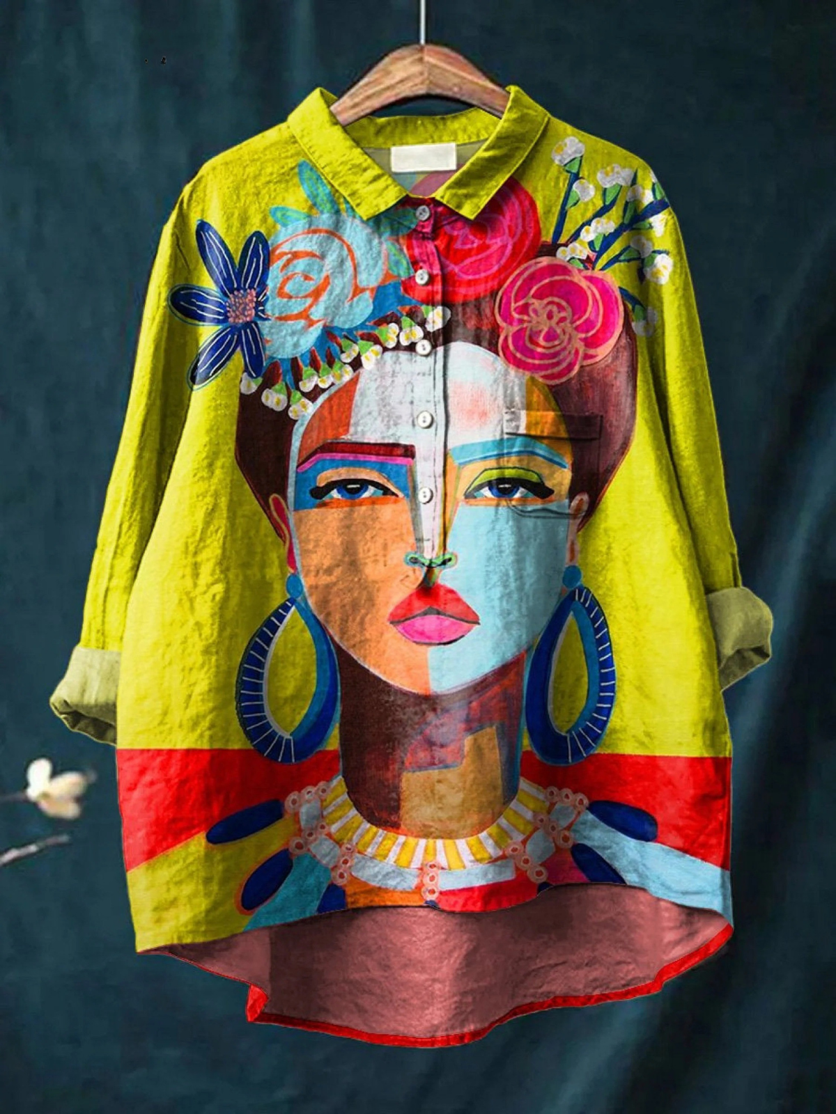 Amber | Oil Painting Freda Portrait Art Printed Women's Casual Shirt